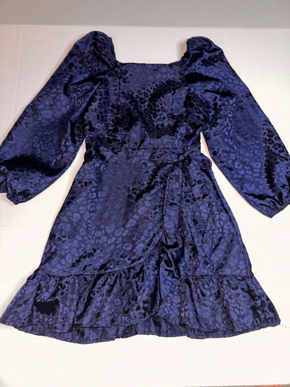 Rare Editions Navy Long Sleeve Dress Size 10 silky faux wrap vintage? girls #710